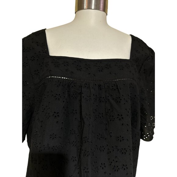 New Talbots Shirt Women 3X Black Eyelet Babydoll Boho Ruffle Scallop Travel - Picture 6 of 10